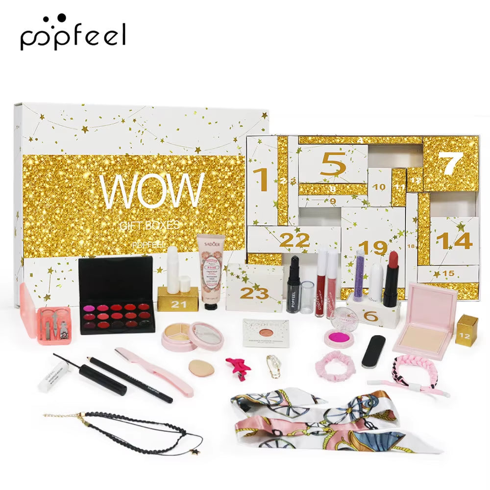 24 Days Beauty Advent Calendar Makeup Set 24Pcs Christmas Countdown Calendar Make up Lip Gloss Lipstick Eye Shadow Cosmetic